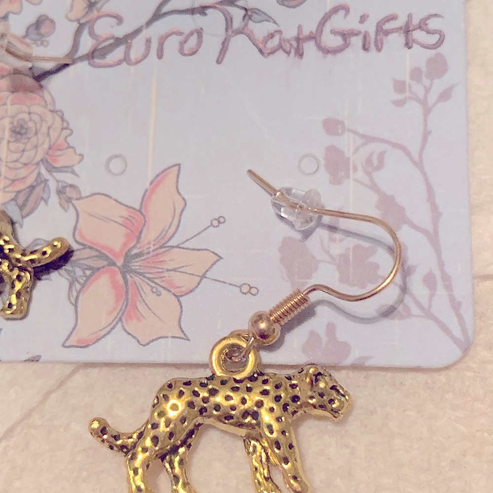 GOLD Cat Earrings Leopard Cheetah Jaquar Tiger Earrings Feline Lover NEW… - Picture 5 of 7
